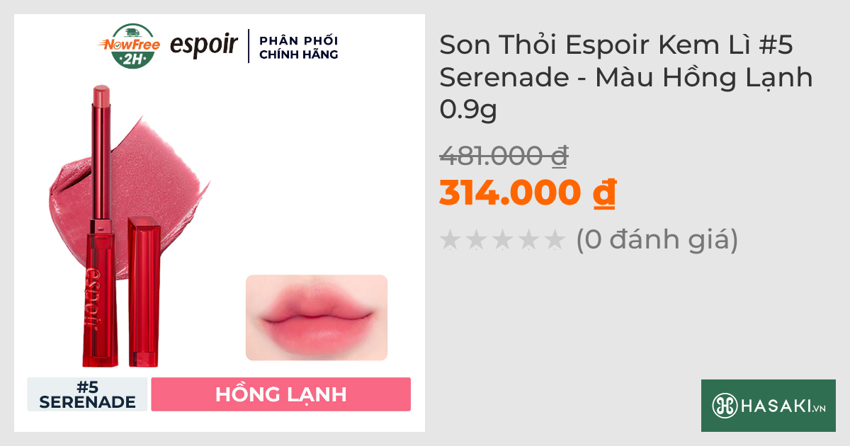 Son Thỏi Espoir Kem Lì #5 Serenade - Màu Hồng Lạnh 0.9g