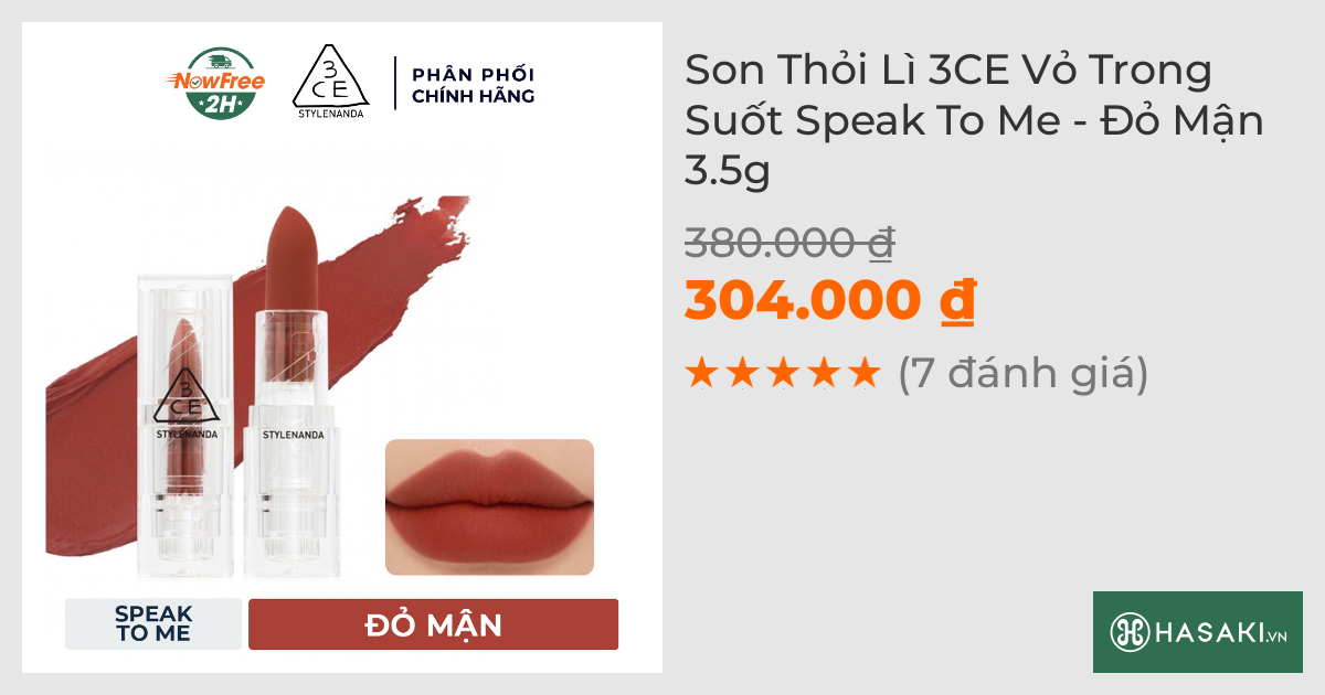 Son Thỏi Lì 3CE Vỏ Trong Suốt Speak To Me - Đỏ Mận 3.5g