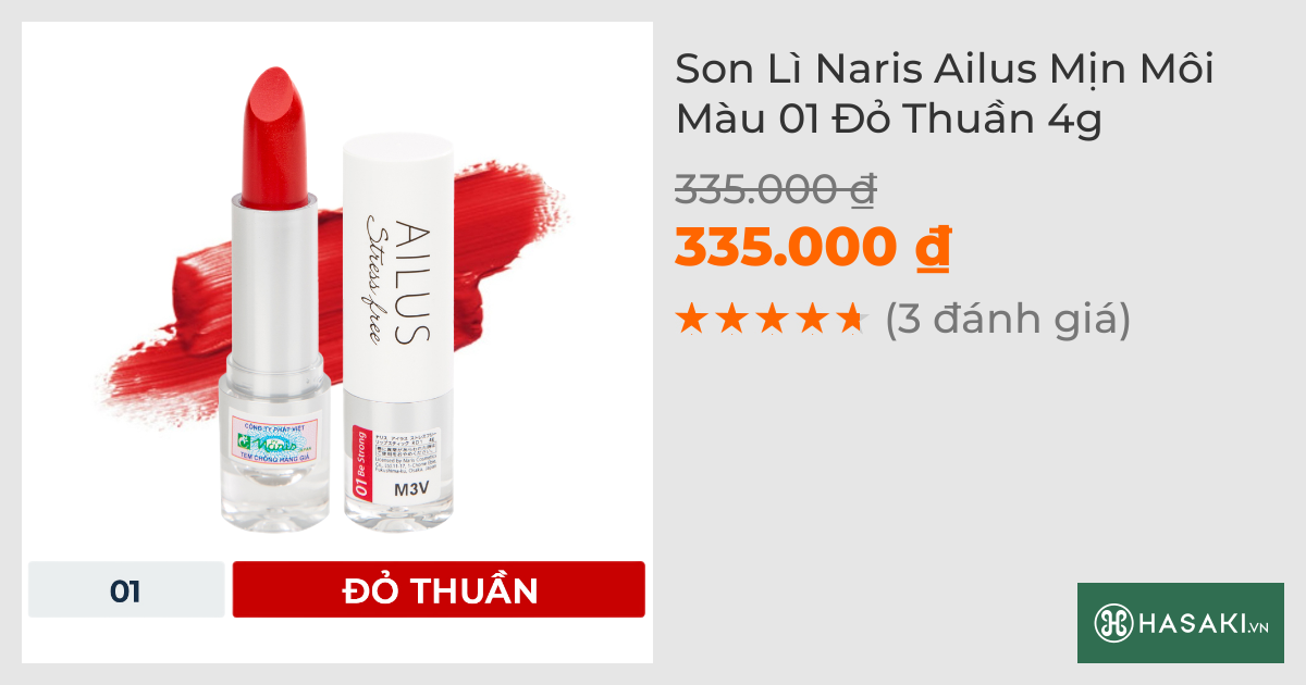 Son Lì Naris Ailus Mịn Môi Màu 01 Đỏ Thuần 4g