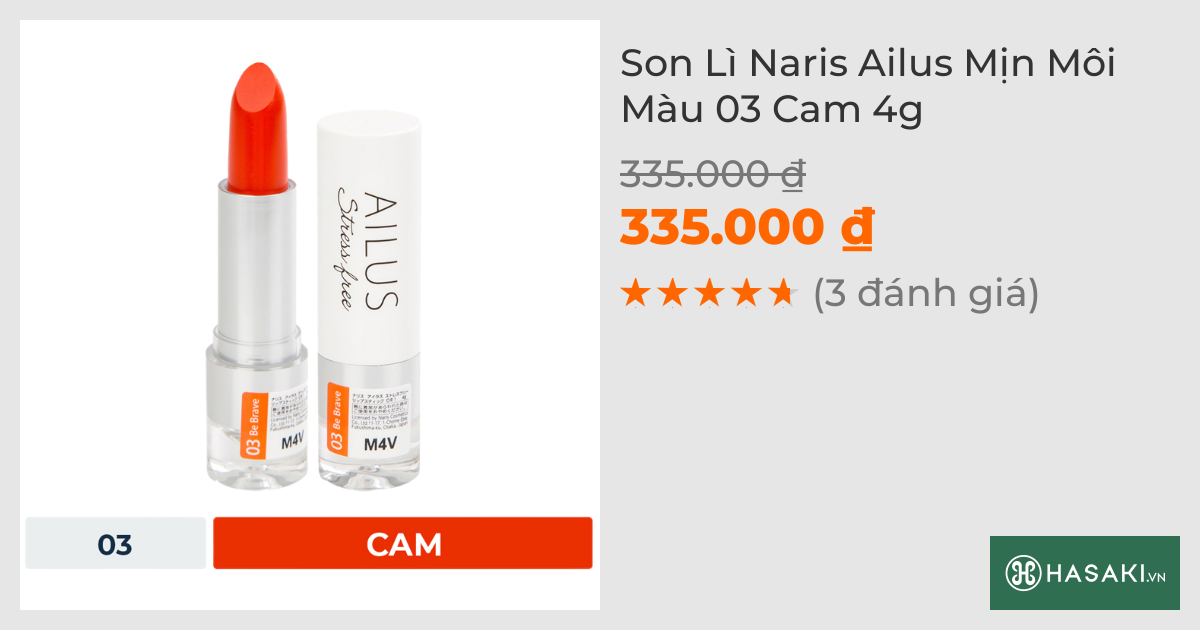 Son Lì Naris Ailus Mịn Môi Màu 03 Cam 4g