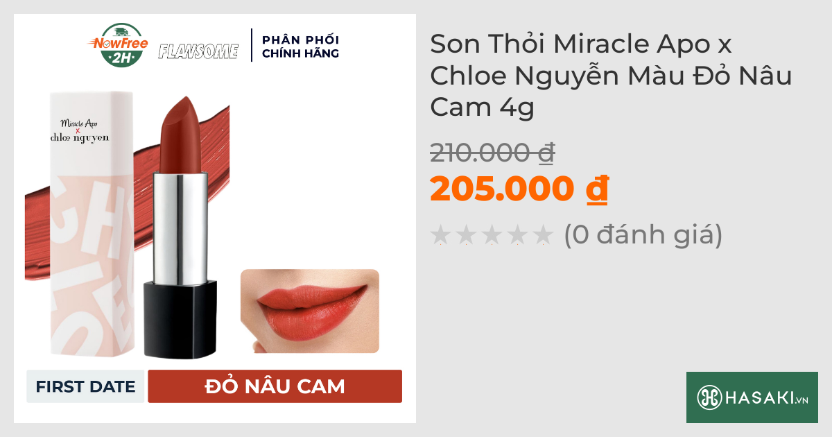 Son Thỏi Miracle Apo x Chloe Nguyễn Màu Đỏ Nâu Cam 4g