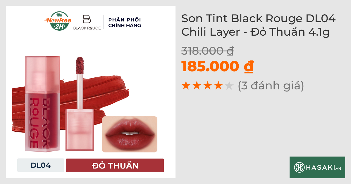 Son Tint Black Rouge DL04 Chili Layer - Đỏ Thuần 4.1g