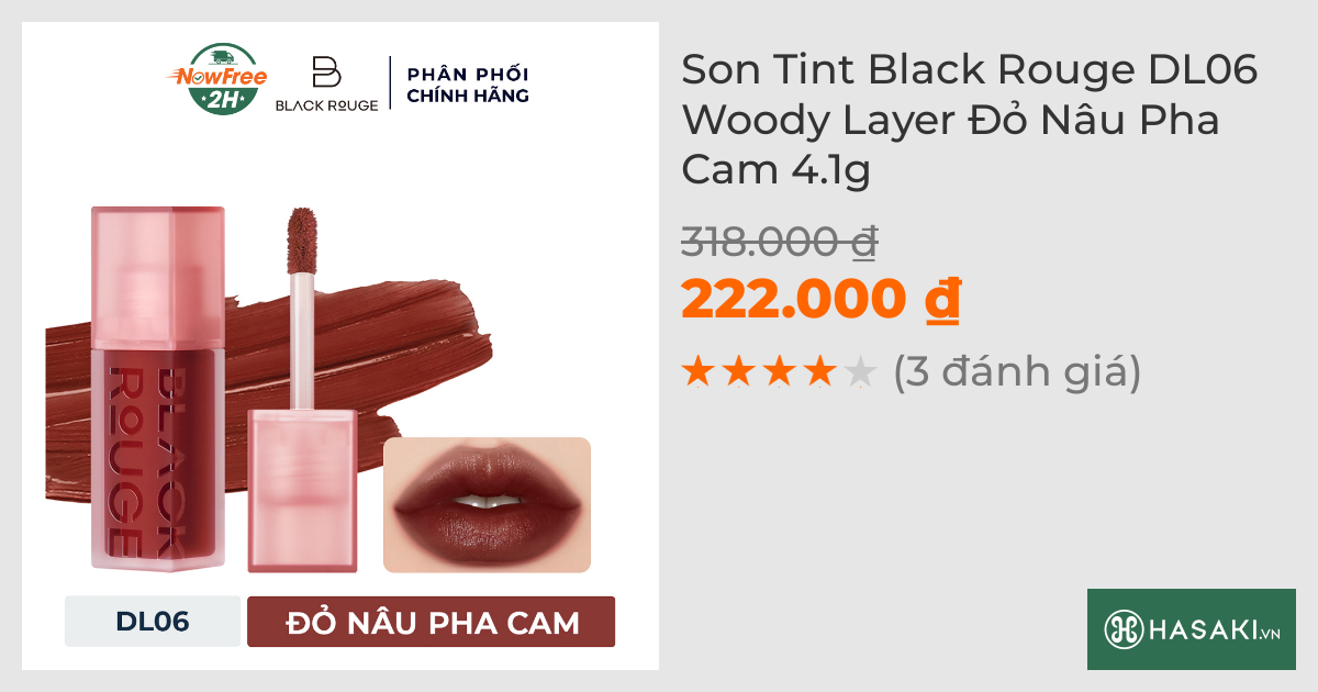 Son Tint Black Rouge DL06 Woody Layer Đỏ Nâu Pha Cam 4.1g