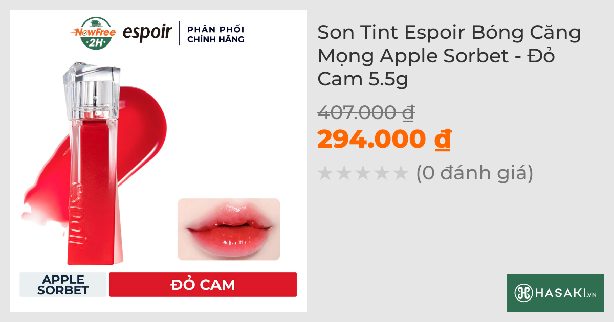 Son Tint Espoir Bóng Căng Mọng Apple Sorbet - Đỏ Cam 5.5g