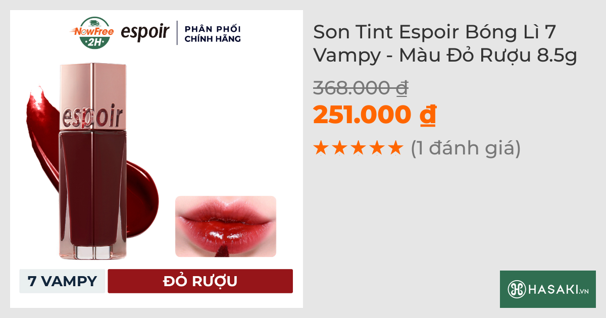 Son Tint Espoir Bóng Lì 7 Vampy - Màu Đỏ Rượu 8.5g