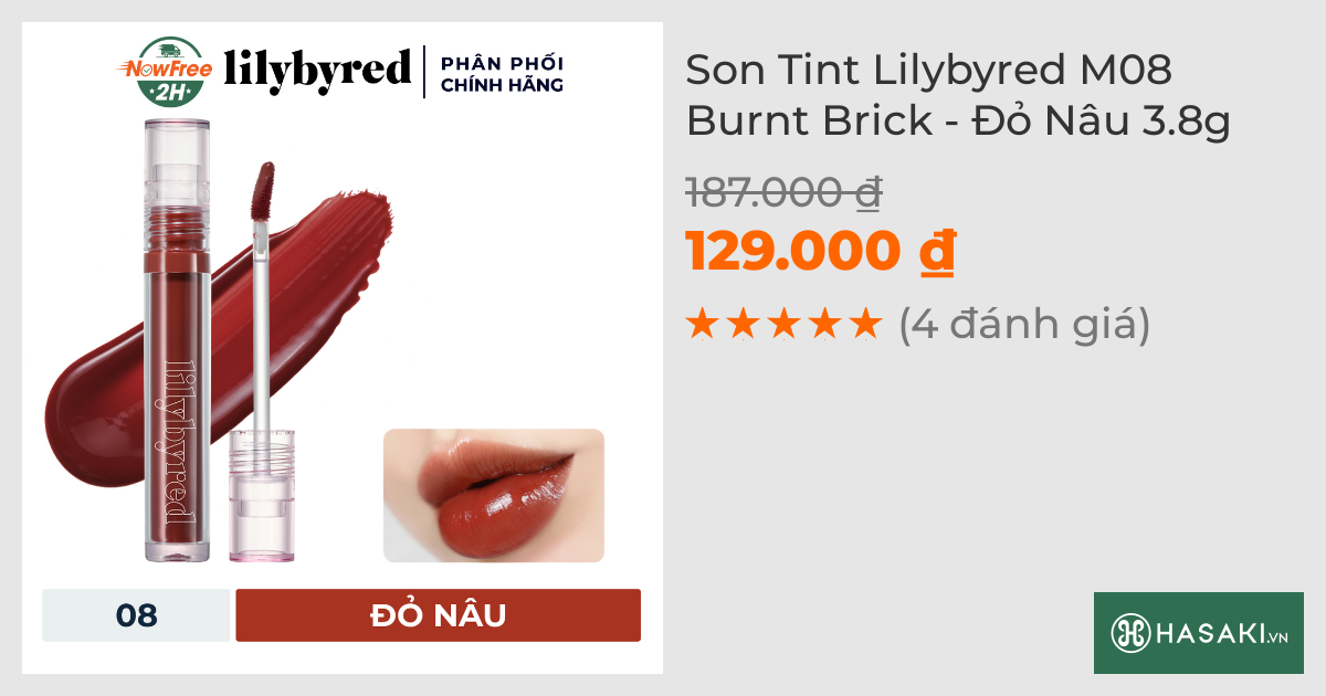 Son Tint Lilybyred M08 Burnt Brick - Đỏ Nâu 3.8g