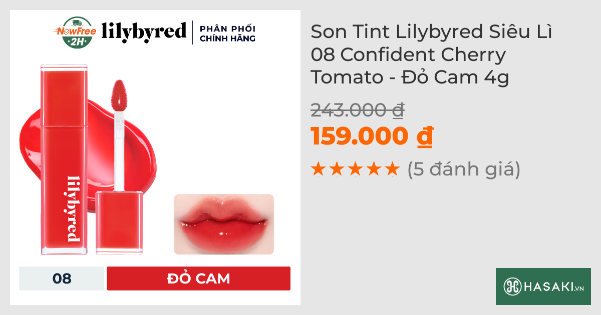 Son Tint Lilybyred Siêu Lì 08 Confident Cherry Tomato - Đỏ Cam 4g