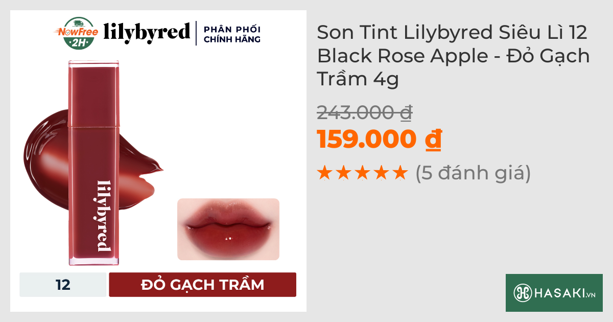 Son Tint Lilybyred Siêu Lì 12 Black Rose Apple - Đỏ Gạch Trầm 4g