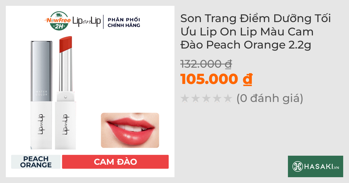 Son Trang Điểm Dưỡng Tối Ưu Lip On Lip Màu Cam Đào Peach Orange 2.2g