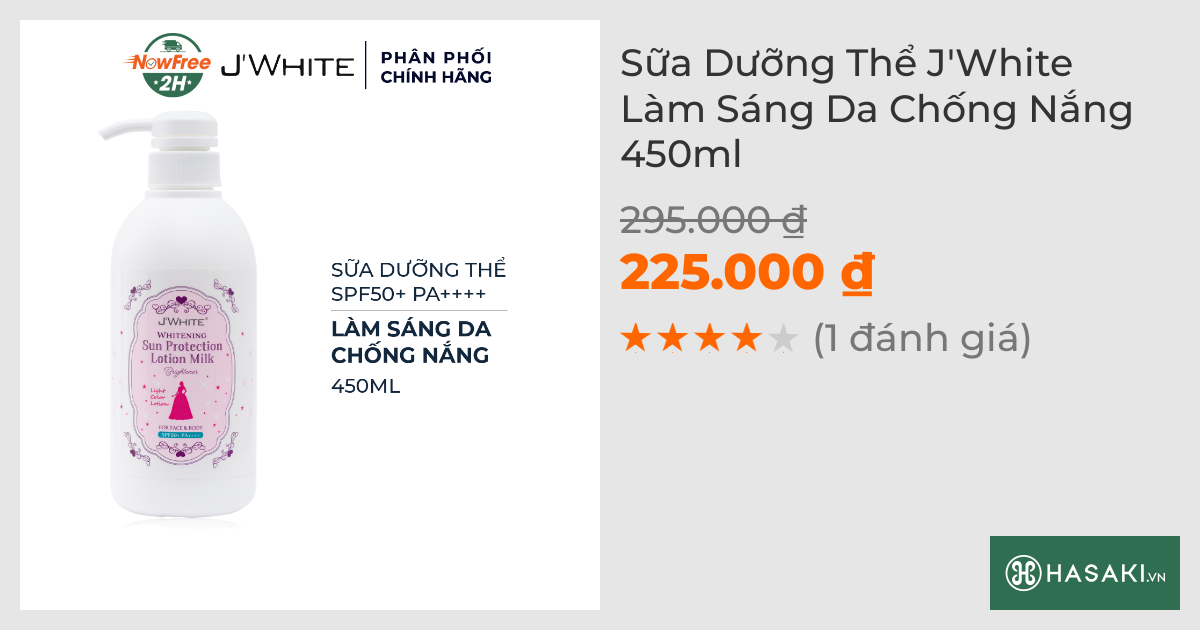 Sữa Dưỡng Thể J'White Làm Sáng Da Chống Nắng 450ml