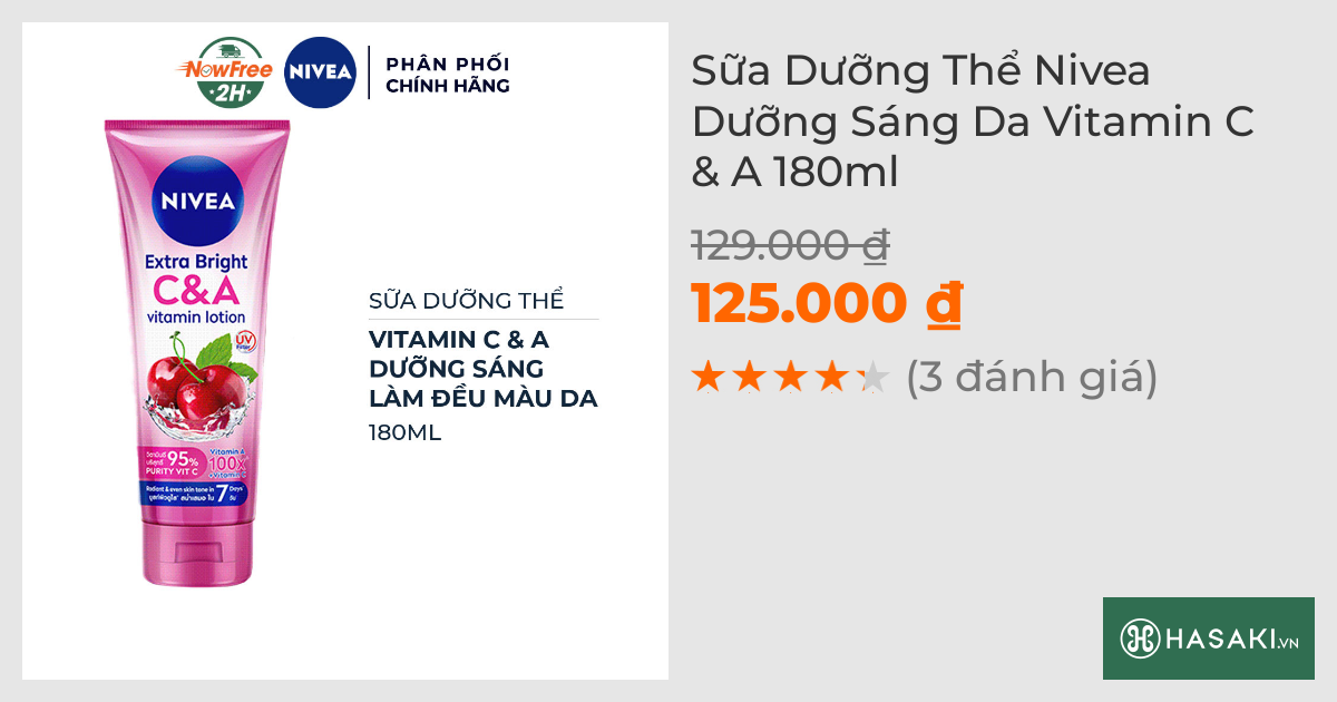 Sữa Dưỡng Thể Nivea Dưỡng Sáng Da Vitamin C & A 180ml