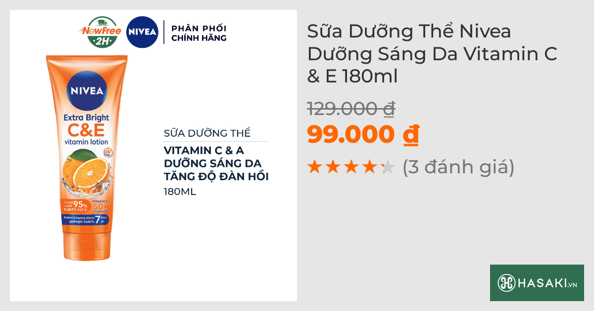 Sữa Dưỡng Thể Nivea Dưỡng Sáng Da Vitamin C & E 180ml