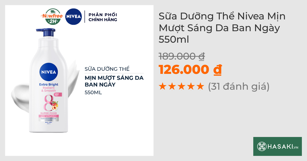 Sữa Dưỡng Thể Nivea Mịn Mượt Sáng Da Ban Ngày 550ml