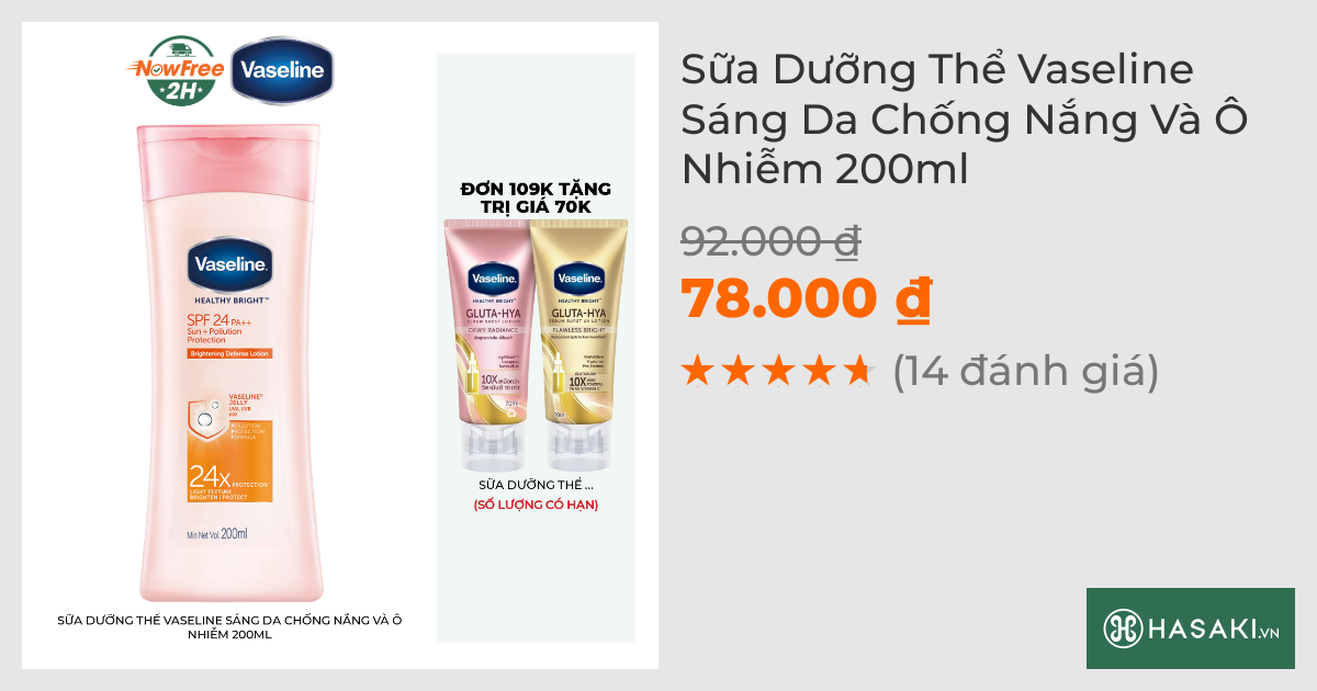 Sữa Dưỡng Thể Vaseline Sáng Da Chống Nắng Và Ô Nhiễm 200ml