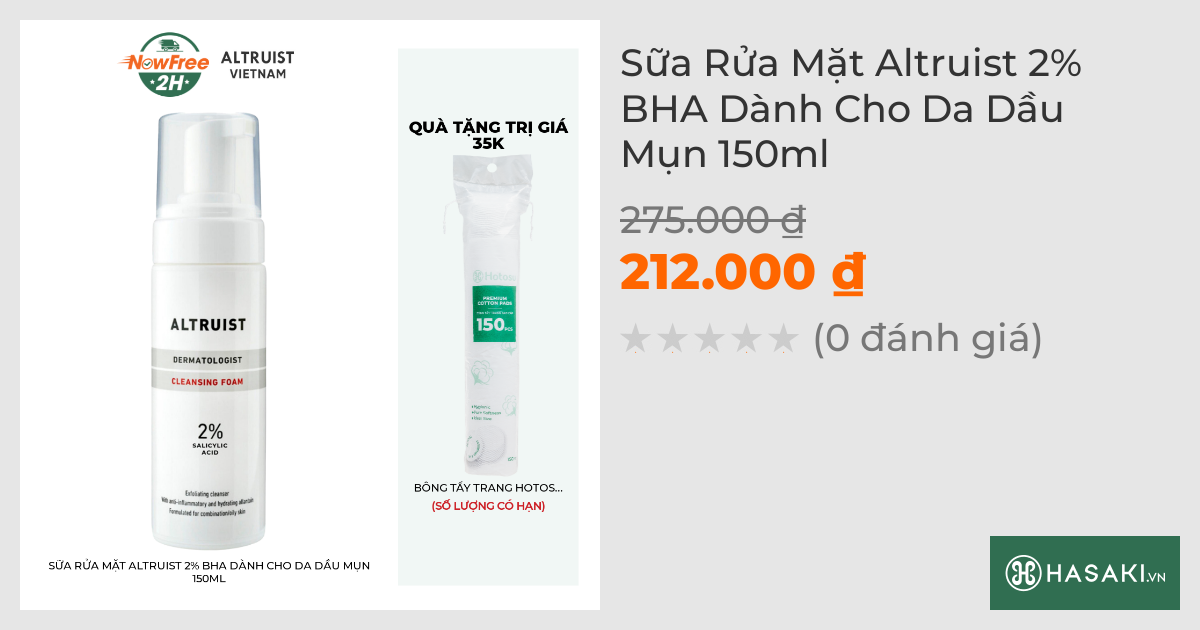 Sữa Rửa Mặt Altruist 2% BHA Dành Cho Da Dầu Mụn 150ml