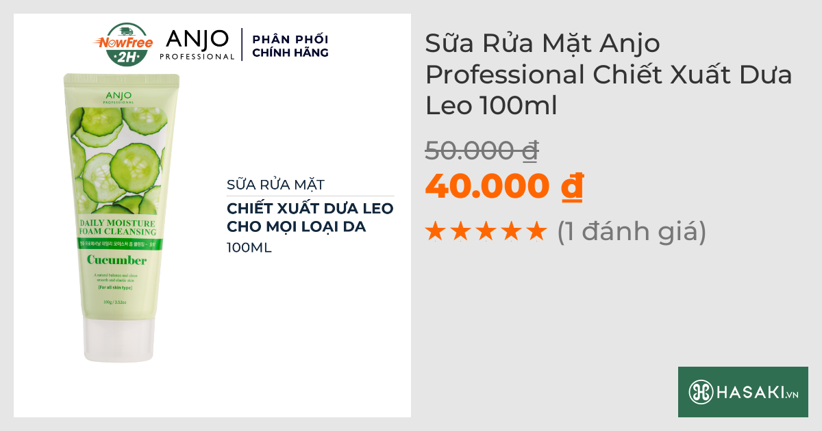 Sữa Rửa Mặt Anjo Professional Chiết Xuất Dưa Leo 100ml