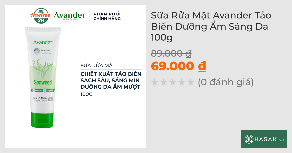 Sữa Rửa Mặt Avander Tảo Biển Dưỡng Ẩm Sáng Da 100g