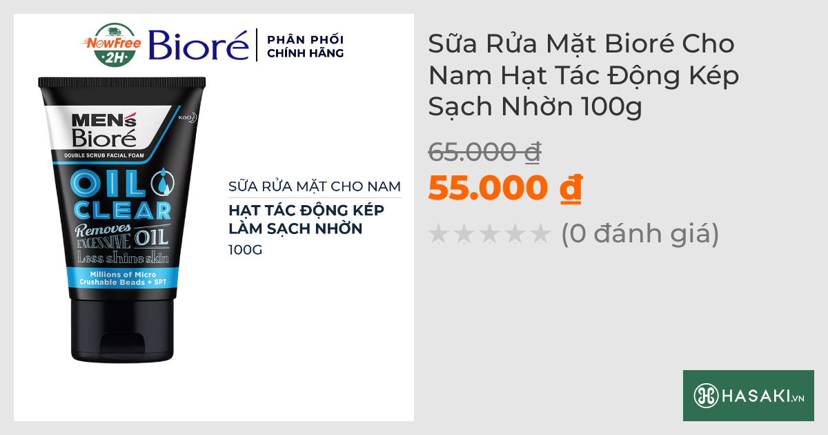 Sữa Rửa Mặt Bioré Cho Nam Hạt Tác Động Kép Sạch Nhờn 100g