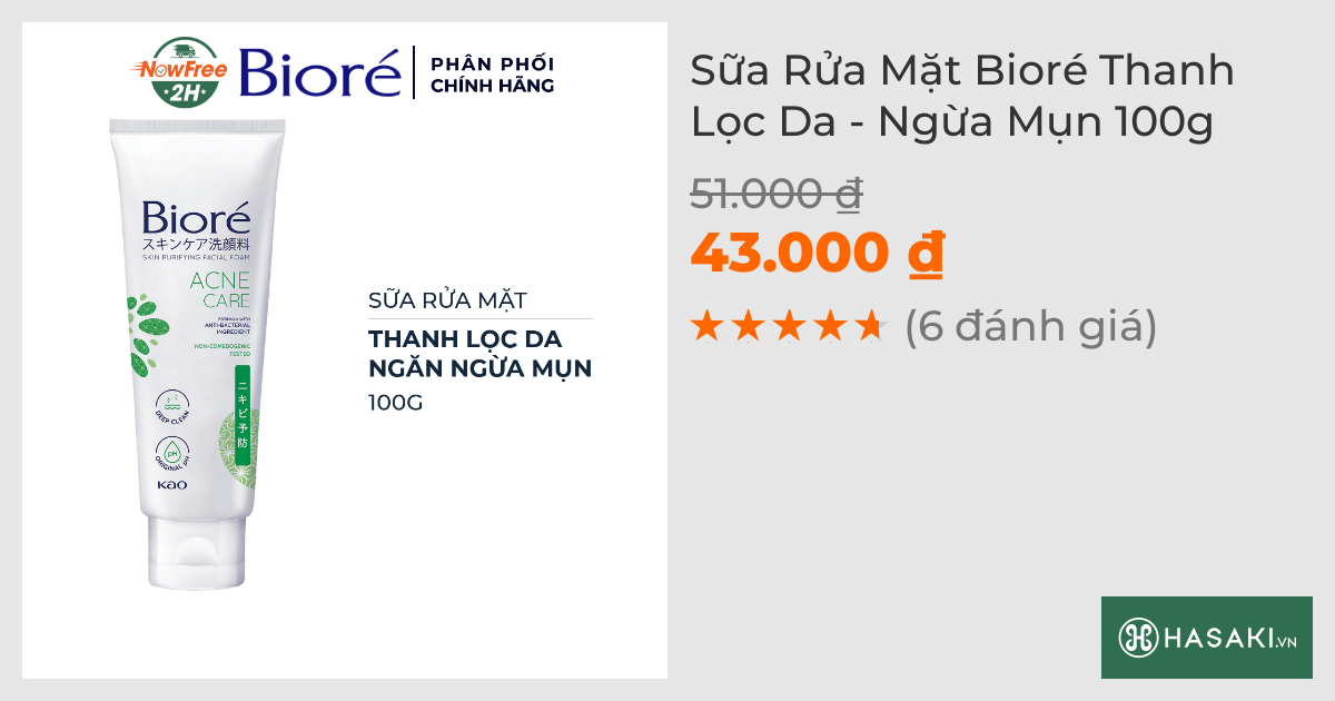 Sữa Rửa Mặt Bioré Thanh Lọc Da - Ngừa Mụn 100g