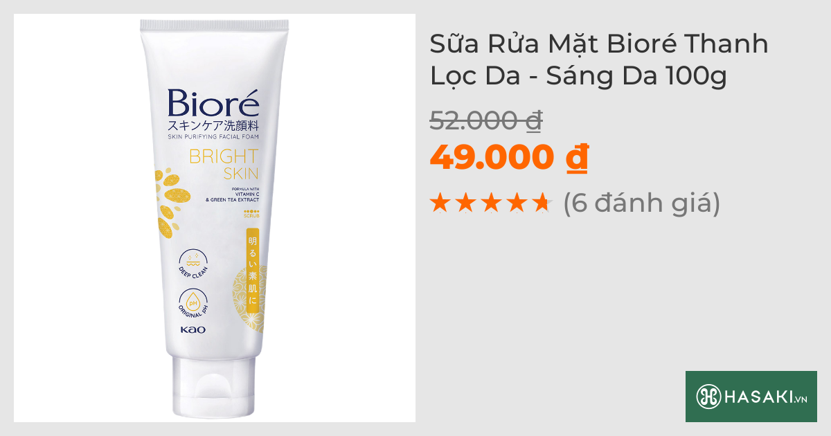 Sữa Rửa Mặt Bioré Thanh Lọc Da - Sáng Da 100g