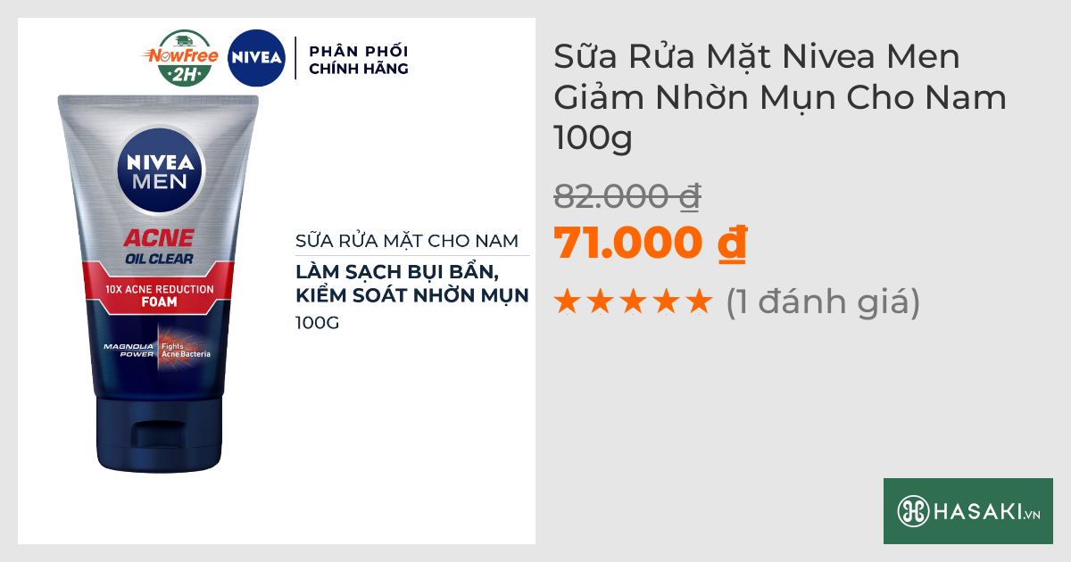 Sữa Rửa Mặt Nivea Men Giảm Nhờn Mụn Cho Nam 100g