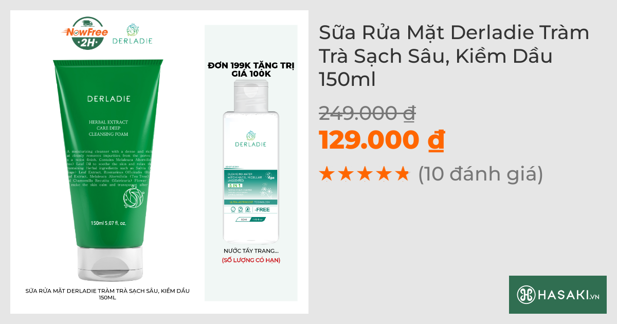 Sữa Rửa Mặt Derladie Tràm Trà Sạch Sâu, Kiềm Dầu 150ml