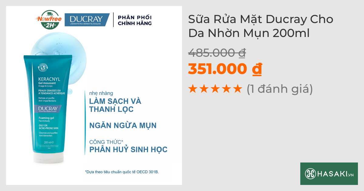 Sữa Rửa Mặt Ducray Cho Da Nhờn Mụn 200ml