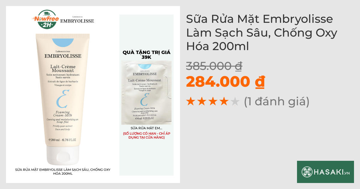 Sữa Rửa Mặt Embryolisse Làm Sạch Sâu, Chống Oxy Hóa 200ml