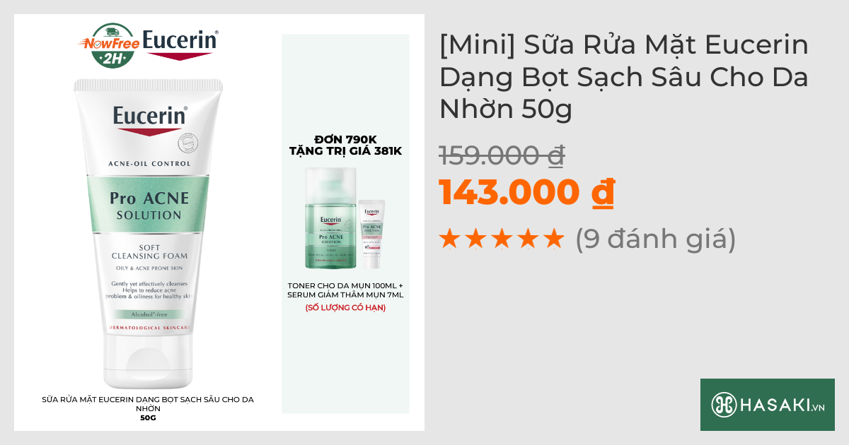 [Mini] Sữa Rửa Mặt Eucerin Dạng Bọt Sạch Sâu Cho Da Nhờn 50g