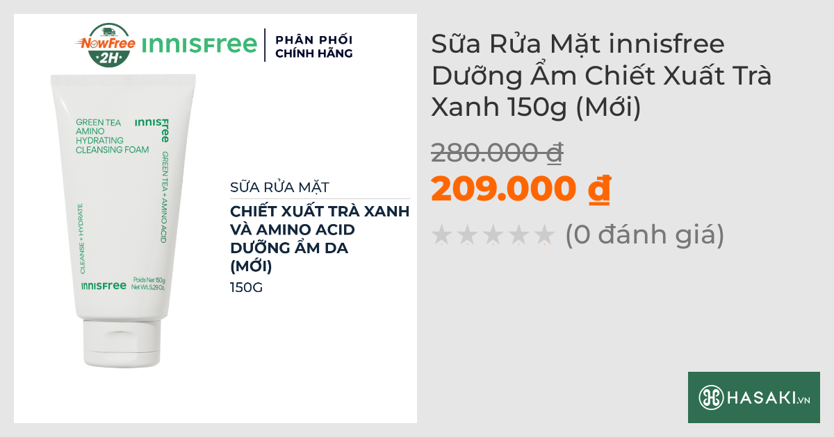 Sữa Rửa Mặt innisfree Dưỡng Ẩm Chiết Xuất Trà Xanh 150g (Mới)