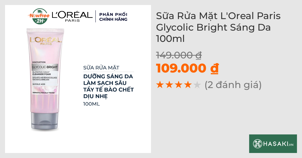 Sữa Rửa Mặt L'Oreal Paris Glycolic Bright Sáng Da 100ml