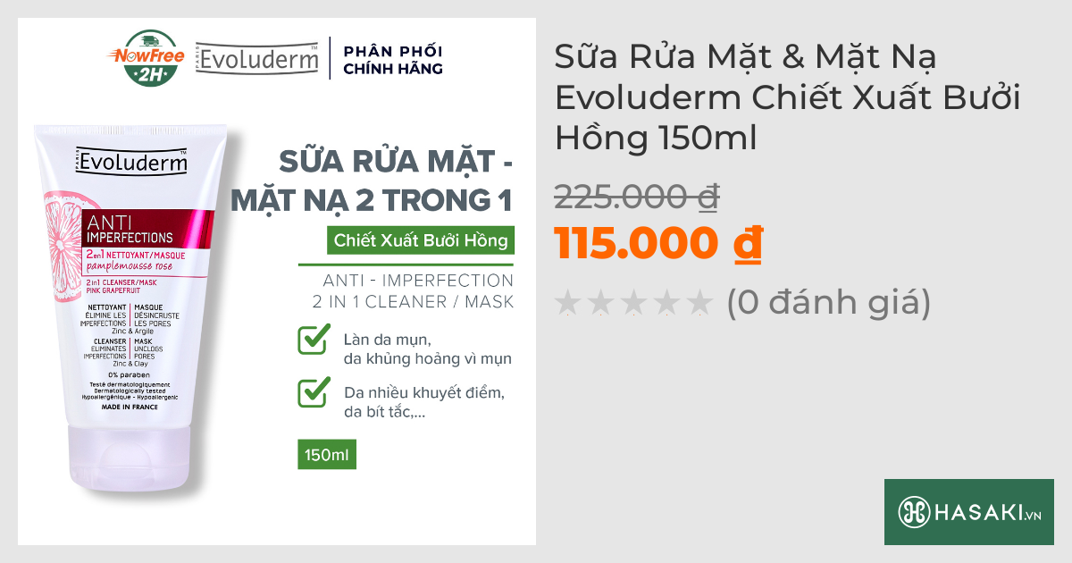 Sữa Rửa Mặt & Mặt Nạ Evoluderm Chiết Xuất Bưởi Hồng 150ml