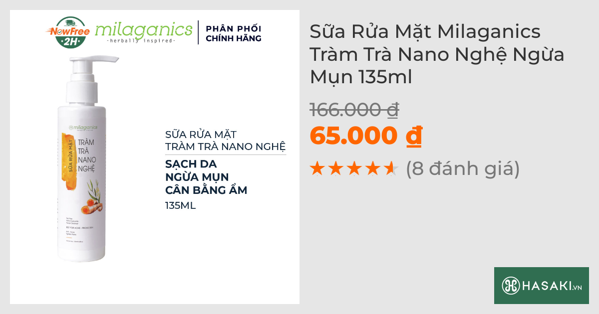 Sữa Rửa Mặt Milaganics Tràm Trà Nano Nghệ Ngừa Mụn 135ml