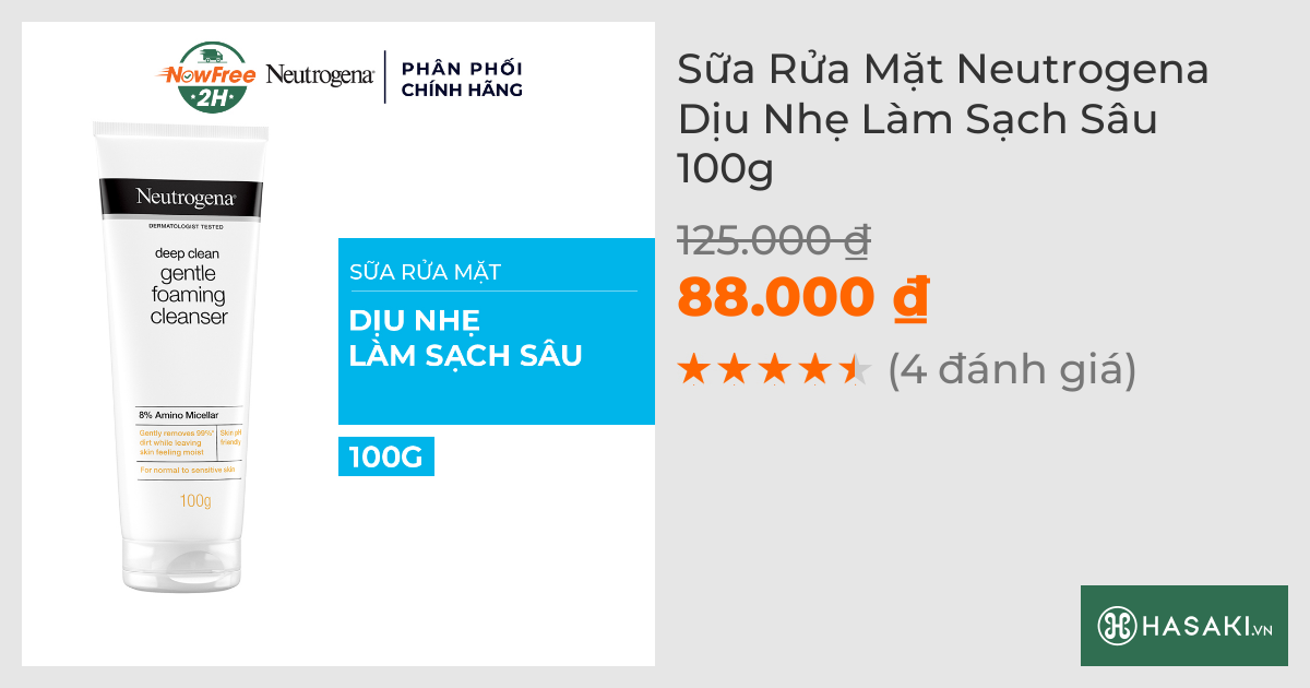 Sữa Rửa Mặt Neutrogena Dịu Nhẹ Làm Sạch Sâu 100g