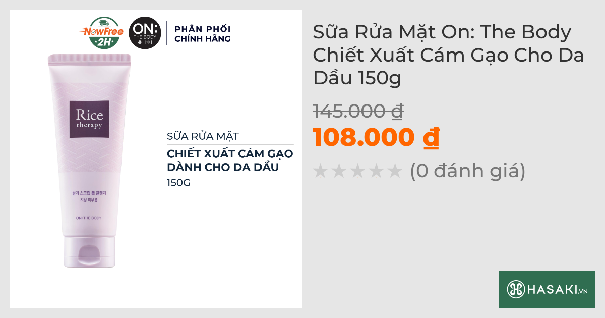 Sữa Rửa Mặt On: The Body Chiết Xuất Cám Gạo Cho Da Dầu 150g