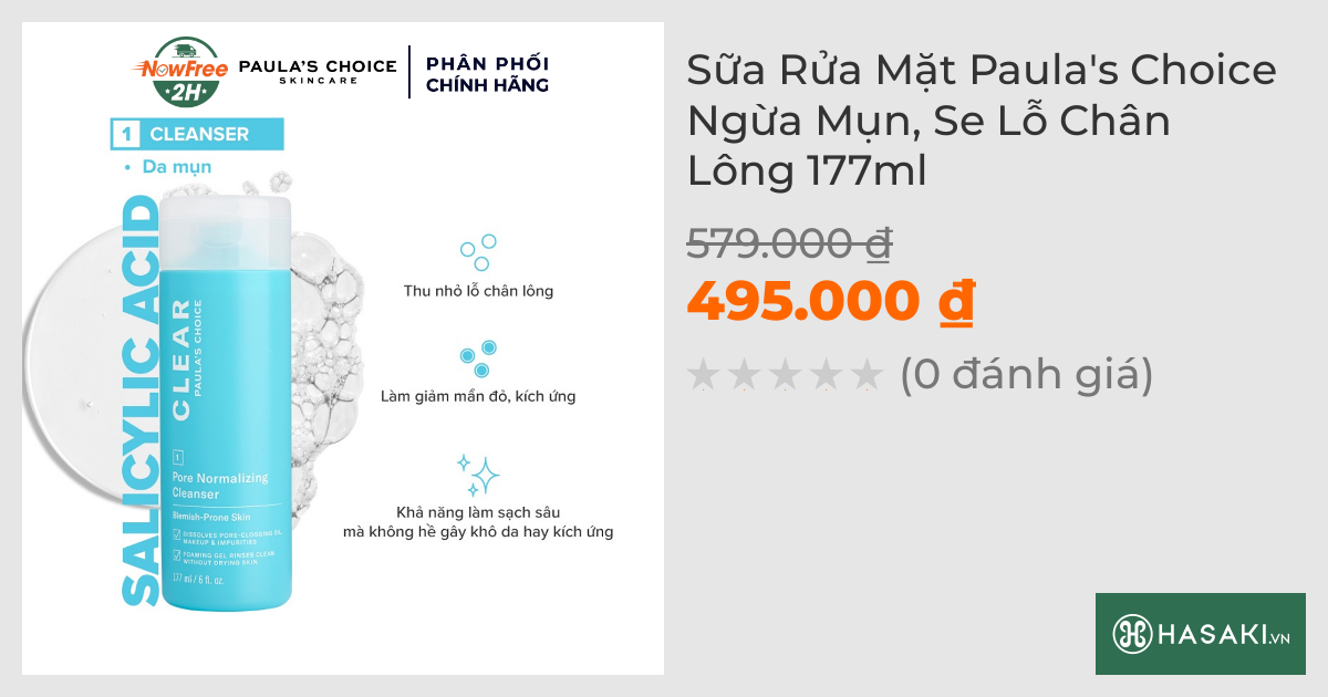 Sữa Rửa Mặt Paula's Choice Ngừa Mụn, Se Lỗ Chân Lông 177ml