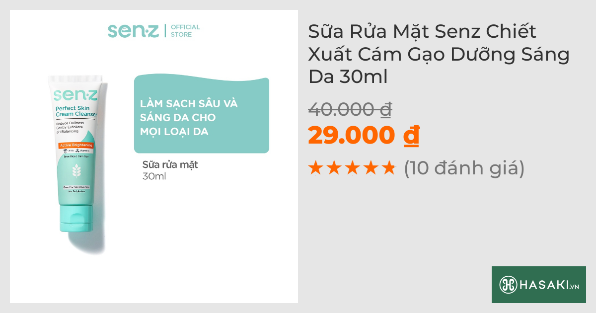 Sữa Rửa Mặt Senz Chiết Xuất Cám Gạo Dưỡng Sáng Da 30ml