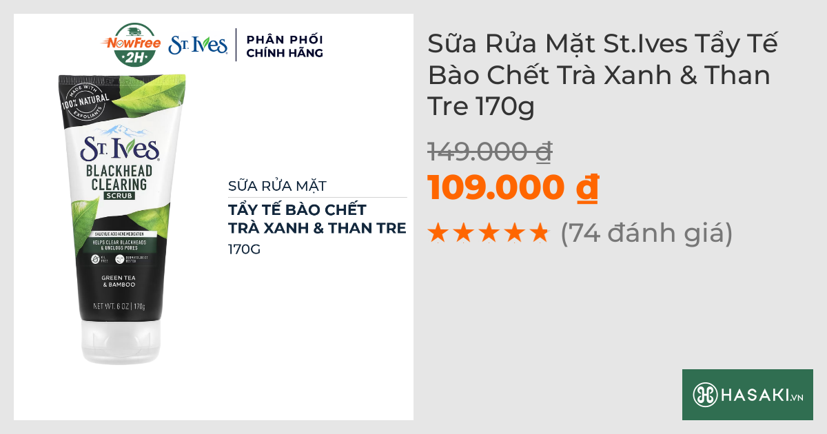 Sữa Rửa Mặt St.Ives Tẩy Tế Bào Chết Trà Xanh & Than Tre 170g