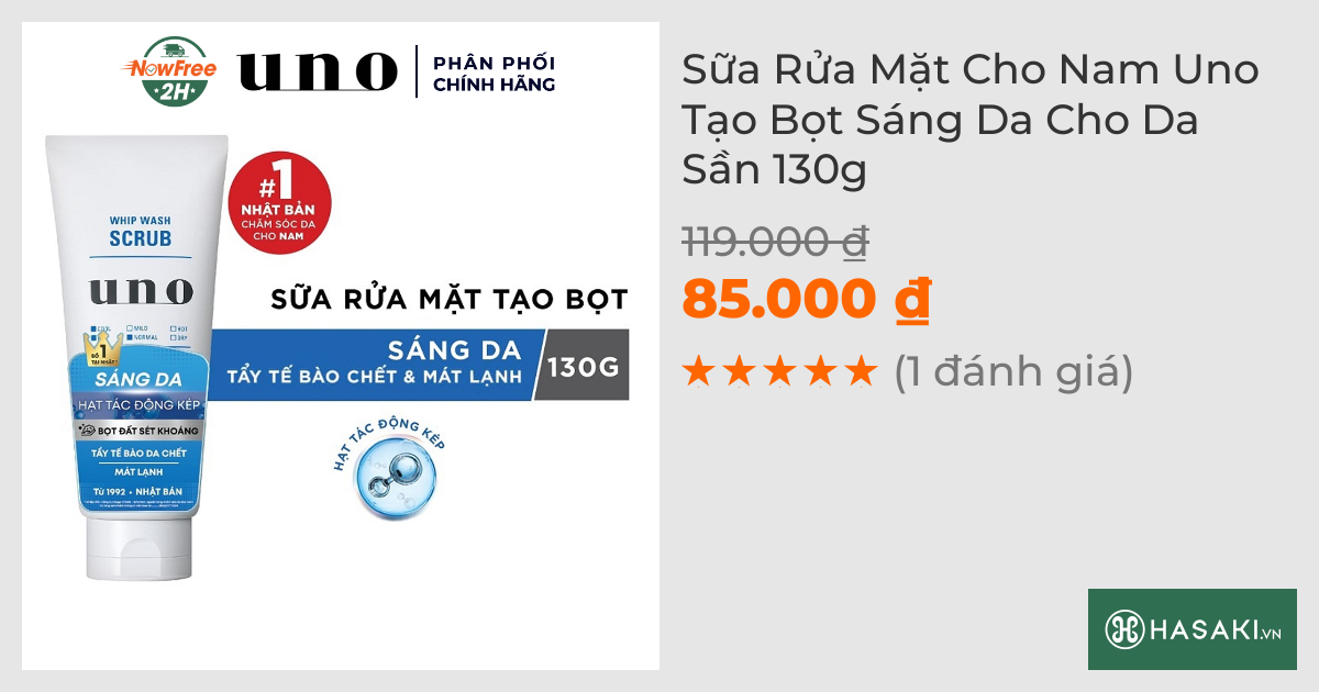 Sữa Rửa Mặt Cho Nam Uno Tạo Bọt Sáng Da Cho Da Sần 130g