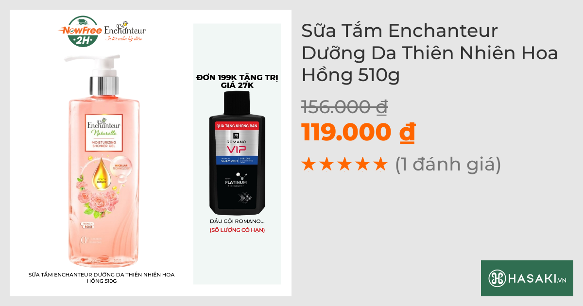 Sữa Tắm Enchanteur Dưỡng Da Thiên Nhiên Hoa Hồng 510g