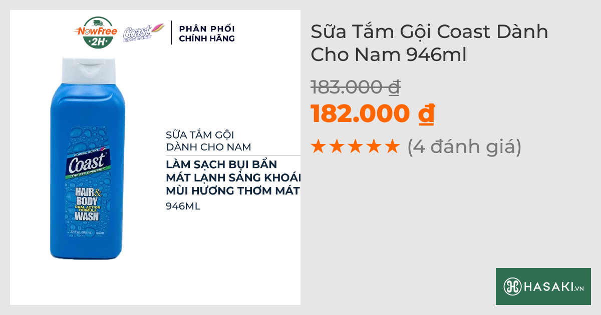 Sữa Tắm Gội Coast Dành Cho Nam 946ml