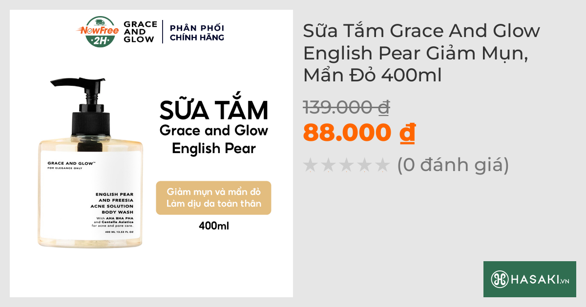 Sữa Tắm Grace And Glow English Pear Giảm Mụn, Mẩn Đỏ 400ml