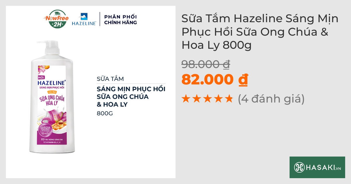 Sữa Tắm Hazeline Sáng Mịn Phục Hồi Sữa Ong Chúa & Hoa Ly 800g