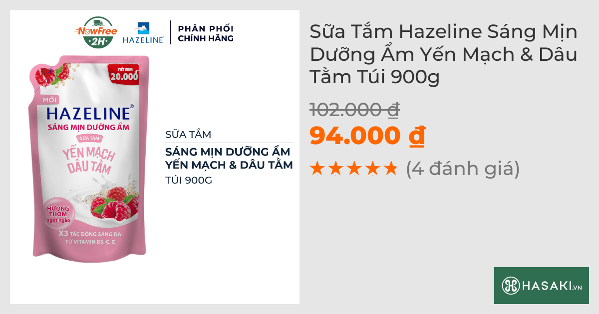 Sữa Tắm Hazeline Sáng Mịn Dưỡng Ẩm Yến Mạch & Dâu Tằm Túi 900g