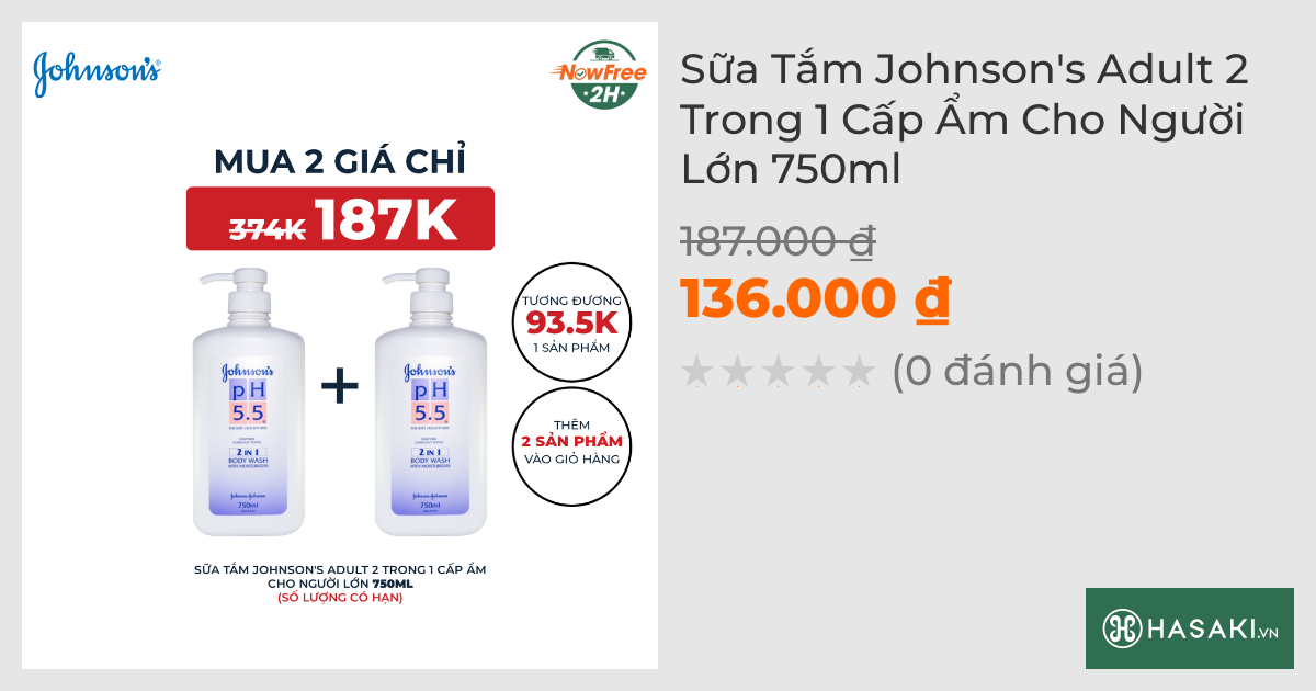 Sữa Tắm Johnson's Adult 2 Trong 1 Cấp Ẩm Cho Người Lớn 750ml