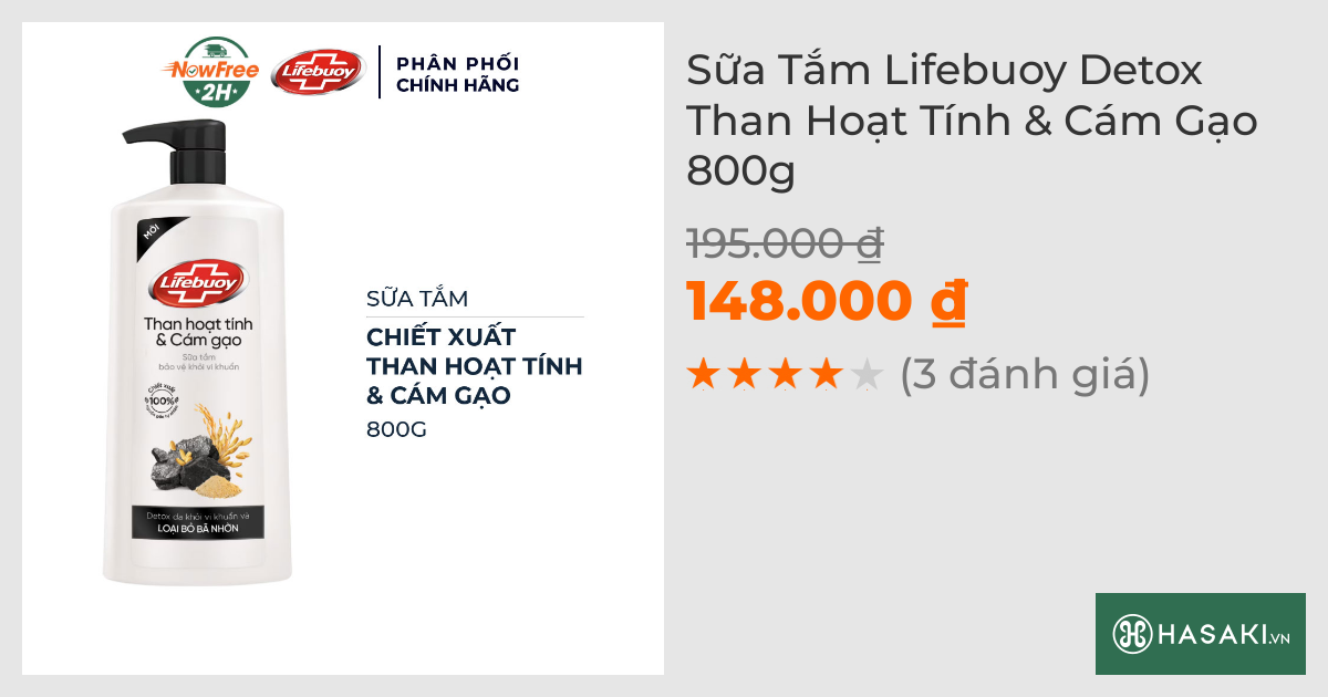 Sữa Tắm Lifebuoy Detox Than Hoạt Tính & Cám Gạo 800g