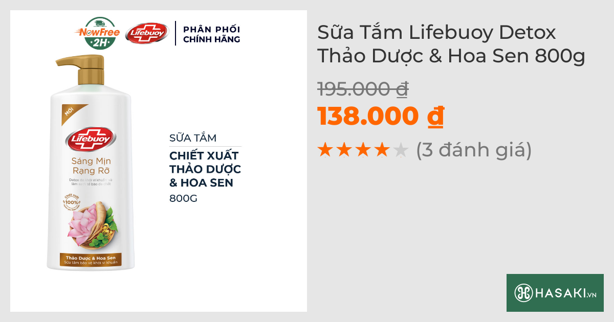 Sữa Tắm Lifebuoy Detox Thảo Dược & Hoa Sen 800g