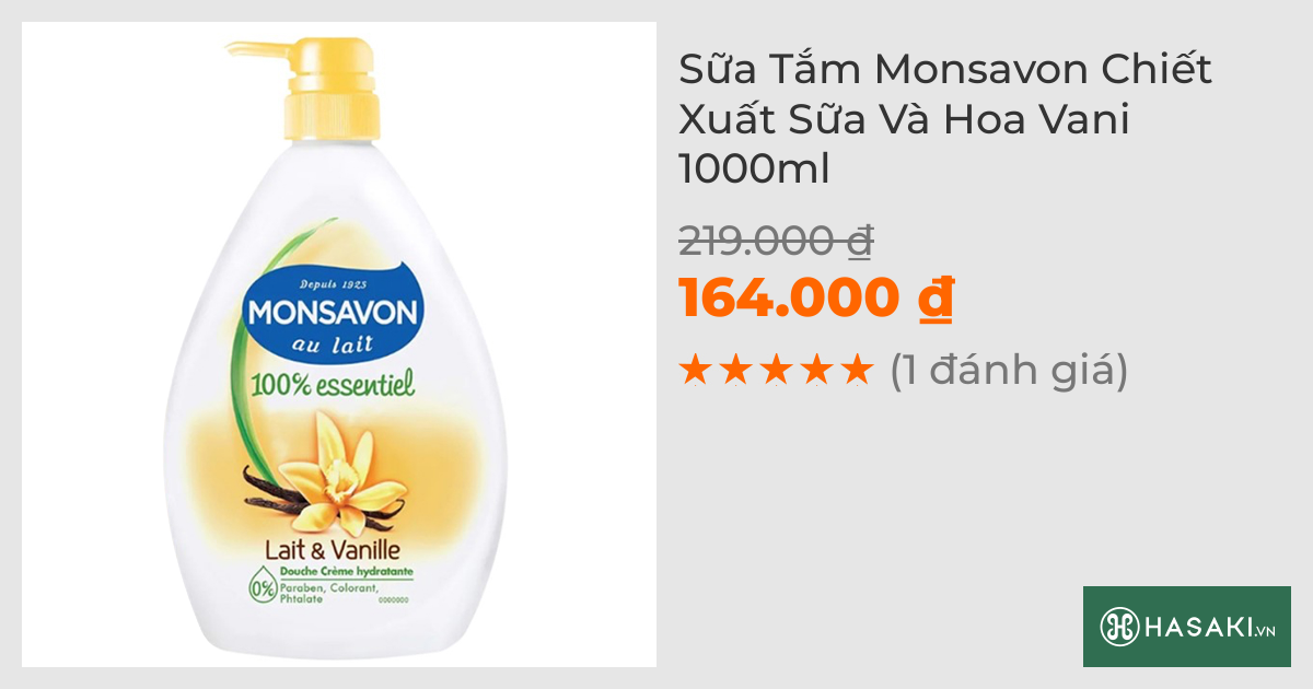 Sữa Tắm Monsavon Chiết Xuất Sữa Và Hoa Vani 1000ml