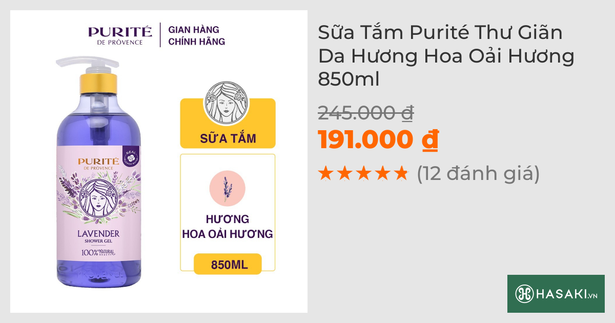 Sữa Tắm Purité Thư Giãn Da Hương Hoa Oải Hương 850ml