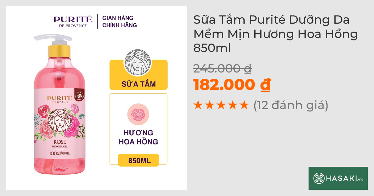 Sữa Tắm Purité Dưỡng Da Mềm Mịn Hương Hoa Hồng 850ml